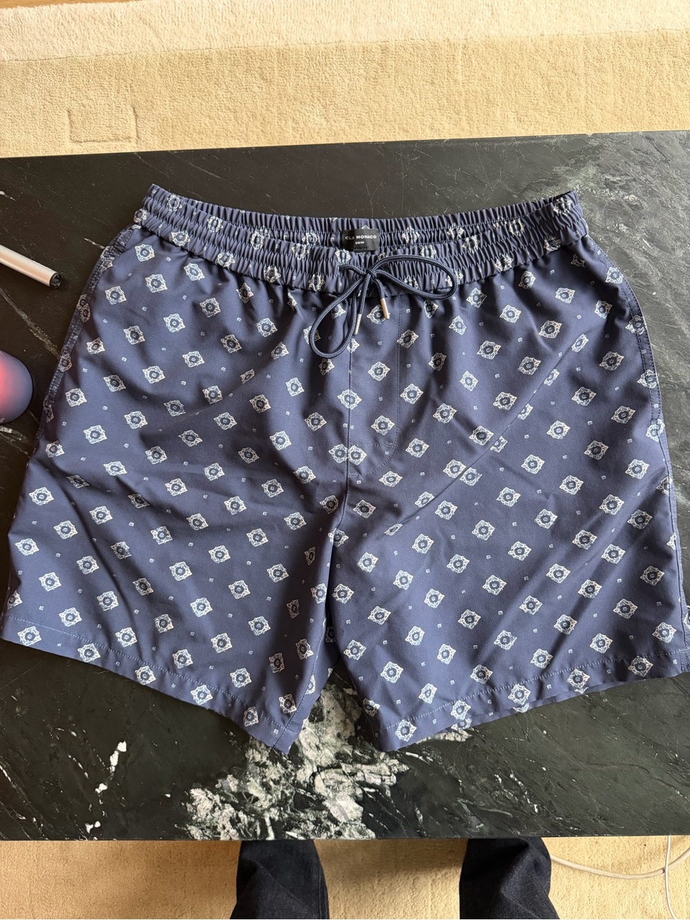 Club Monaco Navy Printed Men’s Shorts with Drawstring